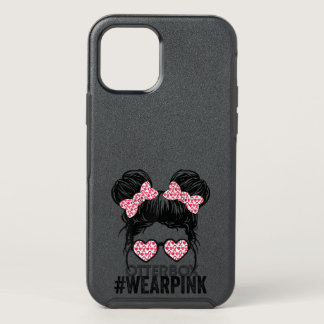 Womens Messy bun glasses wear pink cute breast can OtterBox Symmetry iPhone 12 Pro Case