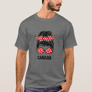 Women's Messy Bun Hair Canadian Flag Canada Day Su T-Shirt