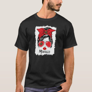 Womens Messy Bun Morocco Flag Glasses Patriotic Wo T-Shirt