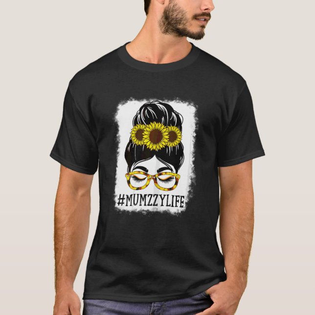 Womens Messy Bun Mumzzy Life Grandma Sunflowers Cu T-Shirt (Front)