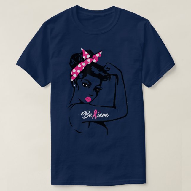Womens Messy bun wear pink warrior breast cancer a T-Shirt (Design Front)