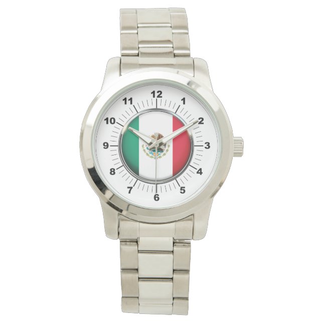 Women's Mexico Flag Oversized Silver Watch (Front)
