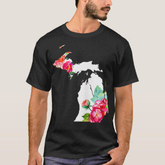 Womens Michigan Vintage Rose State Map Pride Patri T-Shirt