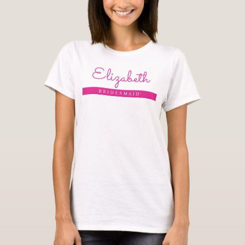 Womens Modern Pink White Bachelorette Bridesmaid T_Shirt