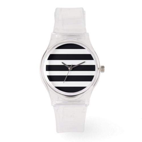 Womens Modern Trendy Black And White Striped Chic Watch