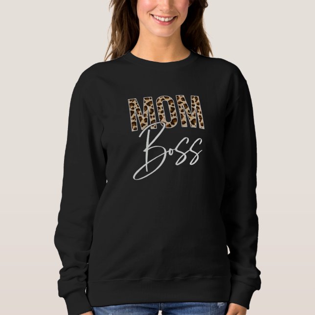 Womens  Mom Boss With Leopard Print Mother Mom Mam Sweatshirt (Front)