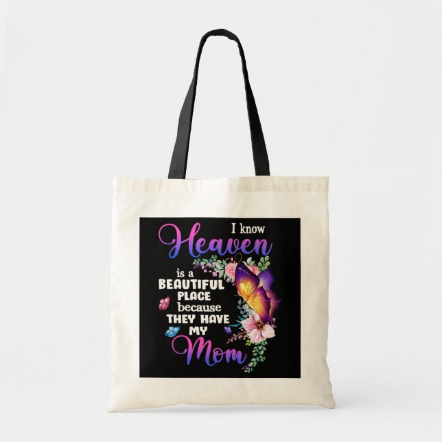Womens Mom in Heaven Purple Butterfly Loss of Tote Bag (Front)