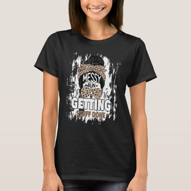 Womens Mom Life Bleached  Mom Life Leopard Messy B T-Shirt (Front)