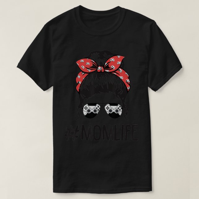 Womens Mom Life Video Games Mother's Day Messy Bun T-Shirt (Design Front)