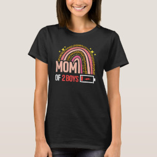 Womens Mom Of 2 Boys Leopard Rainbow  From Son Mot T-Shirt