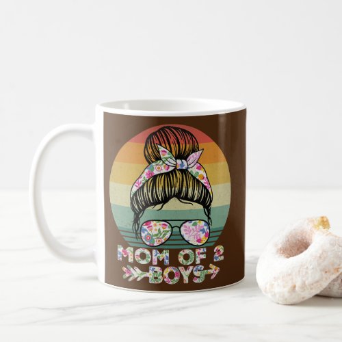 Womens Mom of 2 Boys Son Mothers Day Women Retro Coffee Mug