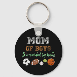 Womens Mom Of Boys Surrounded By Balls Funny Ball Keychain