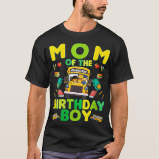 Womens Mom of the birthday boy school bus VNeck T-Shirt