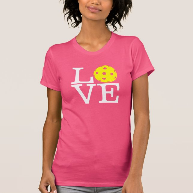 Women's Mom Pickleball T-shirt: "LOVE" (Pink) T-Shirt (Front)