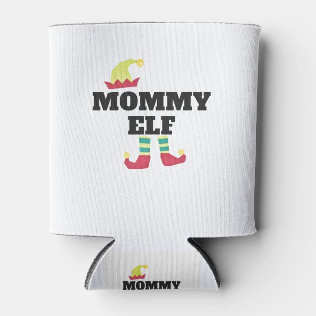 Womens Mommy Elf Funny Matching Christmas Gift Can Cooler (Front)