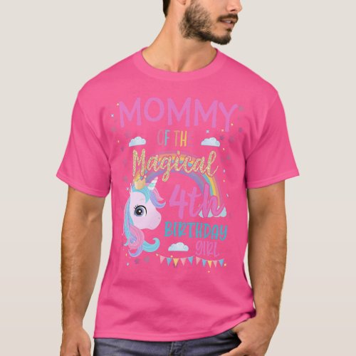 Womens Mommy Mom 4th Birthday Rainbow Unicorn Daug T_Shirt