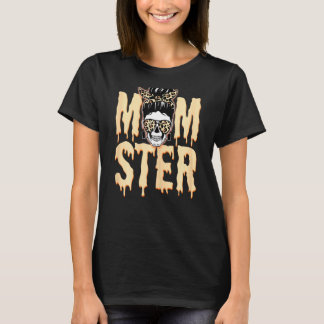 Womens Momster Skull Mom Monster Orange Leopard Ha T-Shirt