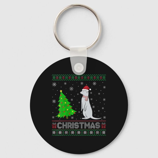 Womens Mongoose Xmas Tree Lighting Ugly Christmas  Keychain (Front)