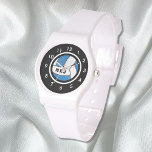 Women's Monogram Volleyball Watch Silicon Bracelet<br><div class="desc">Personalize this modern sporty watch with a slightly grunged blue and white volleyball graphic in the center and black and white accents. Just edit the letters in the easy Zazzle editor. Many other bezel and band style options available to select from to customize further to make it a gift for...</div>