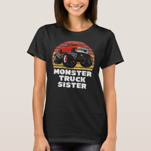 Womens Monster Truck Sister Retro Trucker Fan  T_Shirt