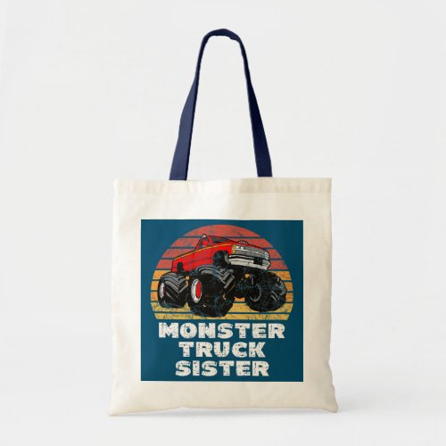 Womens Monster Truck Sister Retro Trucker Fan  Tote Bag