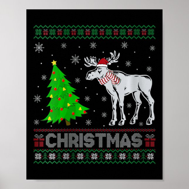 Womens Moose Xmas Tree Lighting Ugly Christmas Swe Poster (Front)