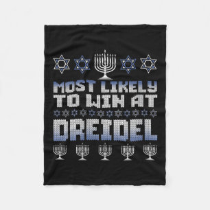 Womens Most Likely To Win At Dreidel Funny Hanukka Fleece Blanket