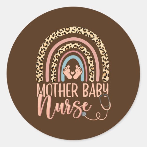 Womens Mother Baby Nurse Nursing Leopard Rainbow Classic Round Sticker