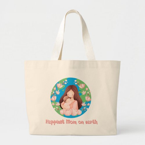 Womens Mothers Day Happiest Mom On Earth Large Tote Bag