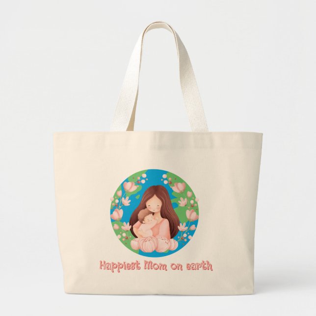 Womens Mother's Day Happiest Mom On Earth Large Tote Bag (Front)