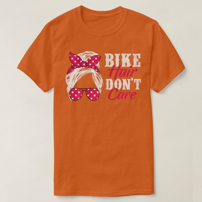 Womens Motorcycle Shirt Women Motorbike Messy Bun  (Design Front)