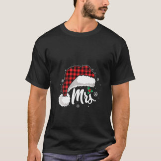 Womens Mrs And Mr Santa Hat Buffalo Plaid Christma T-Shirt