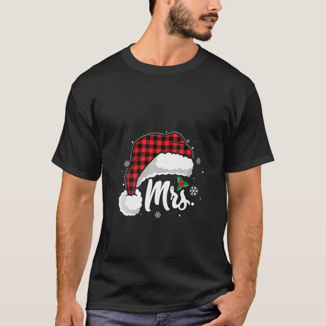 Womens Mrs And Mr Santa Hat Buffalo Plaid Christma T-Shirt (Front)