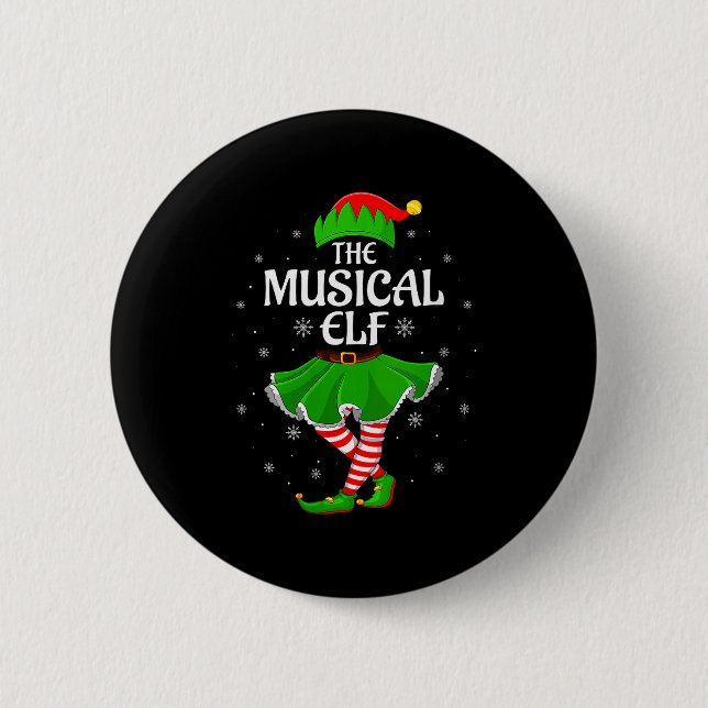 Womens Musical Elf Christmas Family Girls Women El Button (Front)
