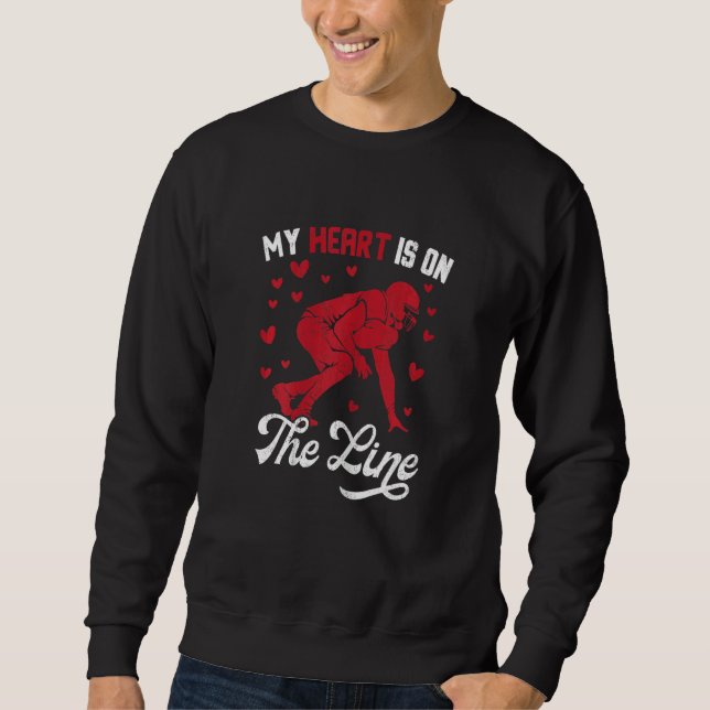 Womens My Heart Is On The Line Offensive Lineman V Sweatshirt (Front)
