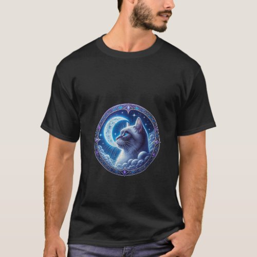 Womens Mystical Celestial Cat Moon Stars Fantasy A