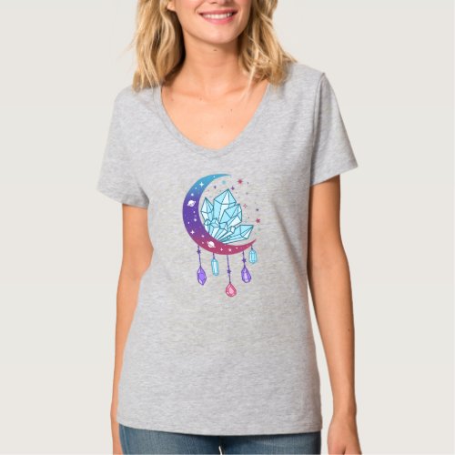 Womens Mystical half moon crystals gift for a T_Shirt