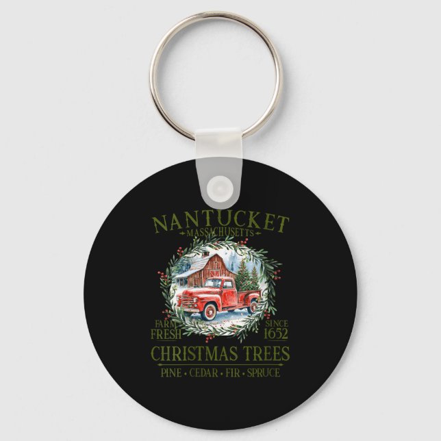 Womens Nantucket Ma Farm Fresh Christmas Trees Gre Keychain (Front)
