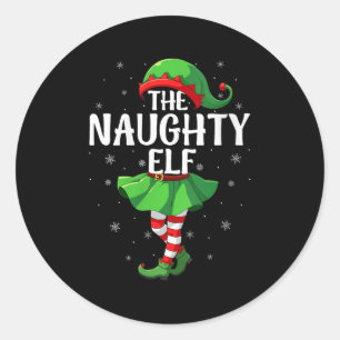 Womens Naughty Elf Christmas Girls Women Elf Squad Classic Round Sticker