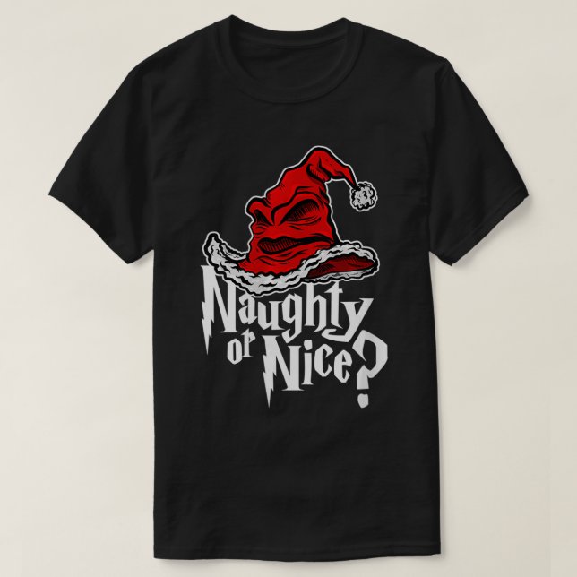 Womens Naughty or Nice Sorted Christmas Hat VNeck  T-Shirt (Design Front)