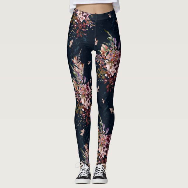 Women's Navy Floral Leggings (Front)