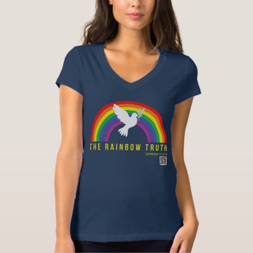 Womens Navy V T_Shirt Rainbow Truth Dove 