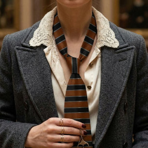 Women's Necktie Cognac Leather Stripe Empowerment