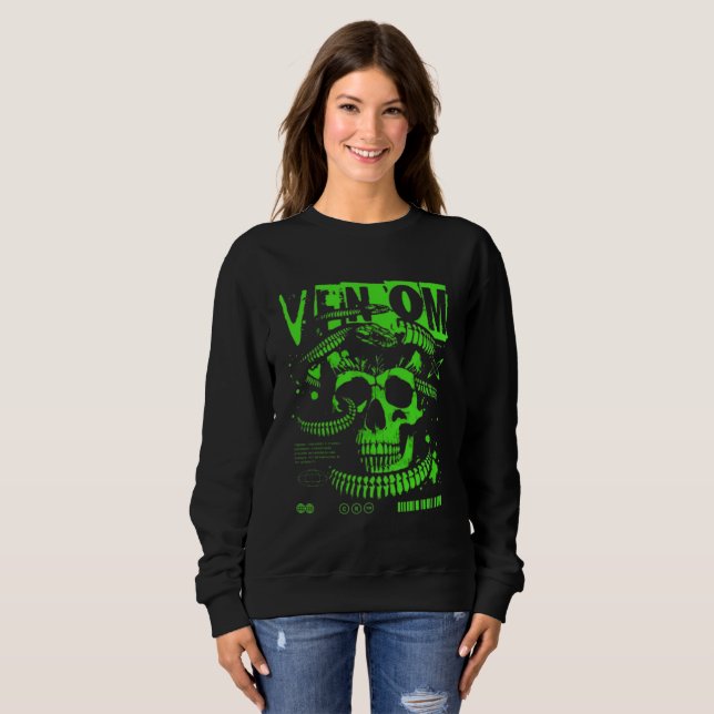 Women's Neon Venom Skull Hoodie - Radioactive (Front Full)