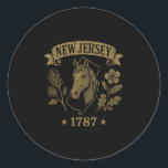 Womens New Jersey 1787 Vintage Horse Oak Pine Natu Classic Round Sticker<br><div class="desc">Womens New Jersey 1787 Vintage Horse Oak Pine Nature Heritage V-neck</div>