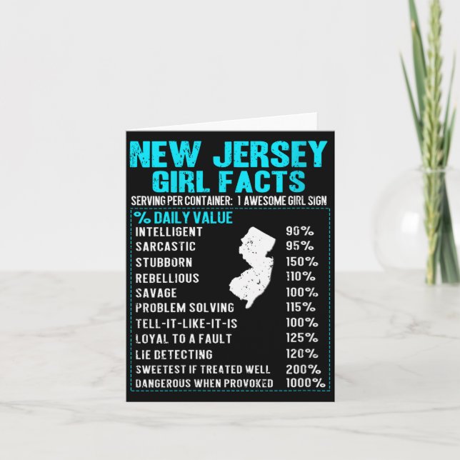 Womens New Jersey Girl Facts Funny Birthday Gift B Card (Front)