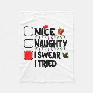 Womens Nice Naughty I Swear I Tried Christmas List Fleece Blanket