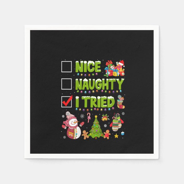 Womens Nice Naughty I Tried Funny Christmas Tree L Napkins (Front)