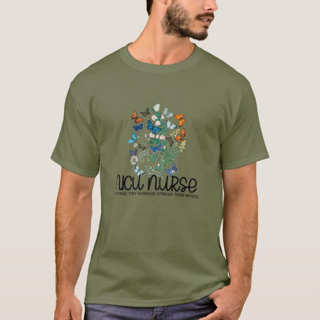 Womens NICU Nurse Butterflies Tiny Humans Gift Neo T-Shirt (Front)