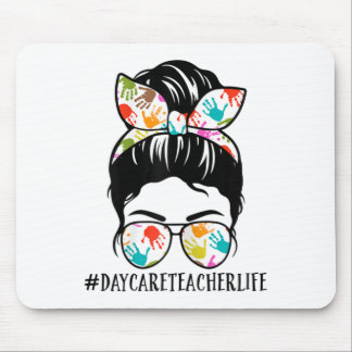 Womens Nn Daycare Teacher Life Messy Bun Mom Woman Mouse Pad